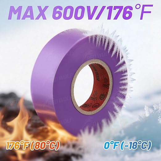 RED WOLF 10 Pack Purple Electrical Tape 3/4 Inch x 66 Ft Industrial Grade UL/CSA Listed 7 Mil Thick Flame Retardant High Temp Waterproof Electrical PVC Tape Electric Super Vinyl Rated 600V