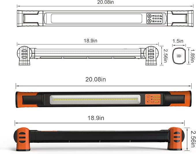 Magnetic Rechargeable Underhood Work Light for Mechanic, 7800mAh 12H, IP65 Waterproof, 360° Rotating, 4 Modes (2700K-6500K), USB-C Fast Charge, for Car Repairing/Garage/Emergency