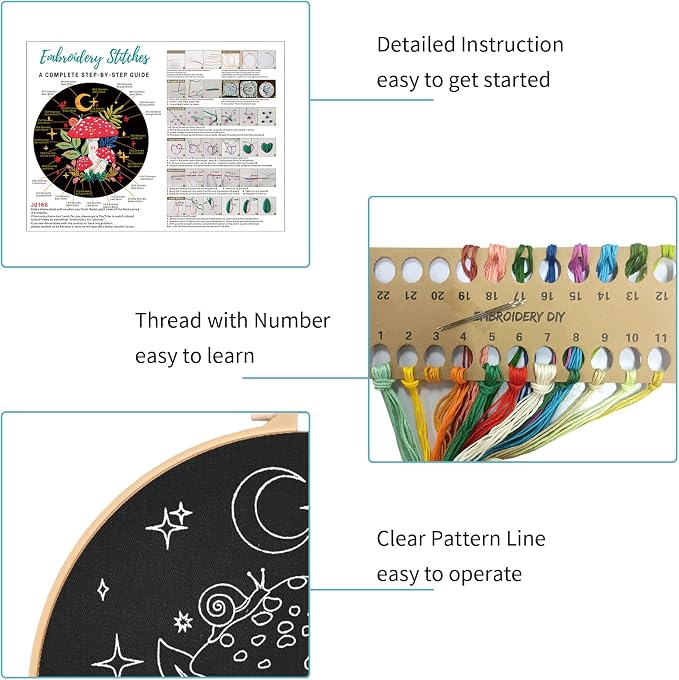 Nuberlic 3 Pack Embroidery Kit for Beginners, Mushroom Cross Stitch Kit | - Image 5