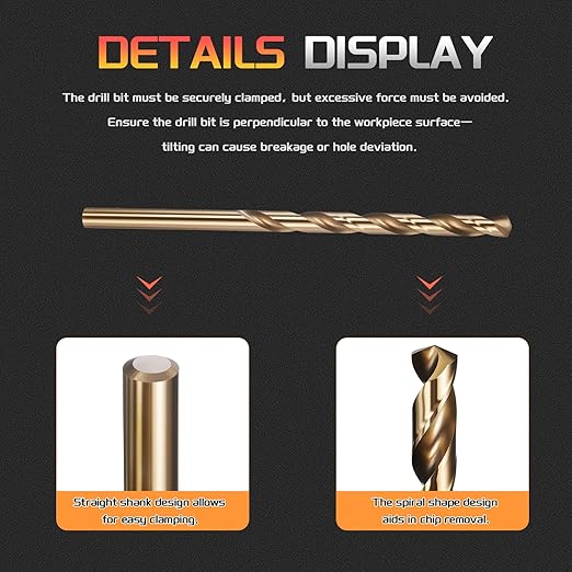 Drill Bit, #18 Cutting Diameter, 4341 HSS Gold Finish 135° Cutting Angle Number Jobber Bits - (Applications: for Drilling Soft Metal Plastic Wood), 10-Pieces