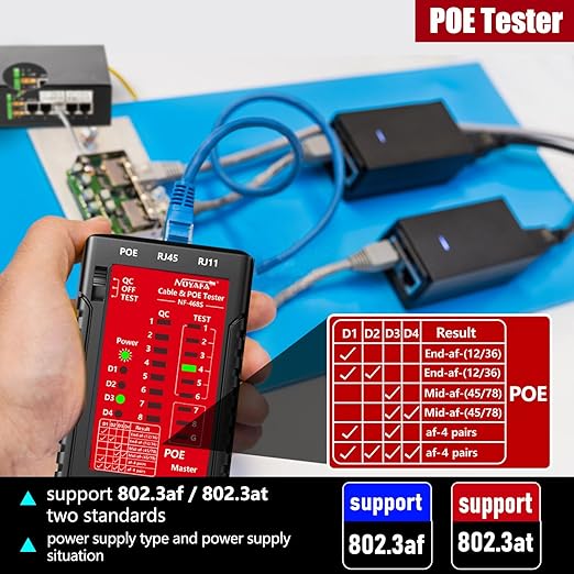 NF-468S RJ45 Network Cable Tester for CAT5, CAT5E, CAT6, CAT6A, Cat7 POE Test UTP/STP Cable Checker Telephone Line CAT3 Cable Mapper Network Tools (Professional Grade)