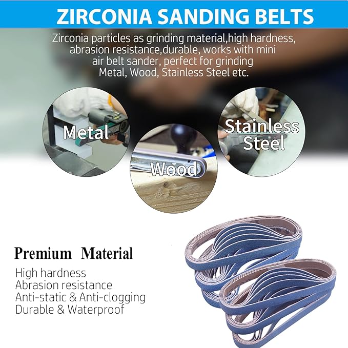 36 Pcs 3/8 x 13 Inch Zirconia Sanding Belts, 3/8 Inch x 13 Inch Belt Sander Paper, 6 Each of 40/60/80/100/120/240 Grits Belt Sander Sanding Belts for Metal