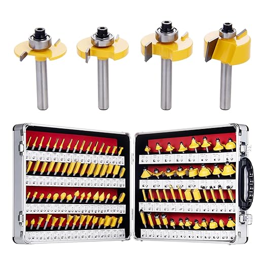 100 Pieces Router Bit Set, Router Bits 1/4 Inch Shank with Aluminum Storage Case Tungsten Carbide Router Bits Kit for Professional Woodworking