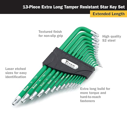 Titan 12763 35-Piece Star, Metric, and SAE Hex Key Set