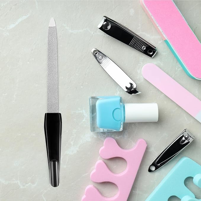 Metal Nail Files Made of Stainless Steel with Sharp Pointed Tip Non Slip Handle, Double Sided Sapphire Grit for Natural Nails Fingernails Toenail limas de uñas metálicas Color Black (6 Pcs)