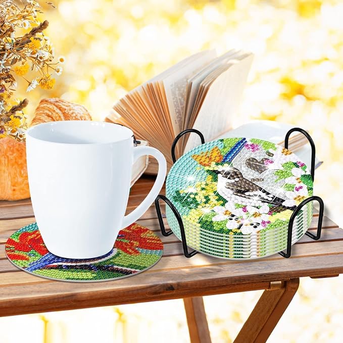 Cumule 8 Pcs Bird Diamond Art Coasters Kits - Image 7