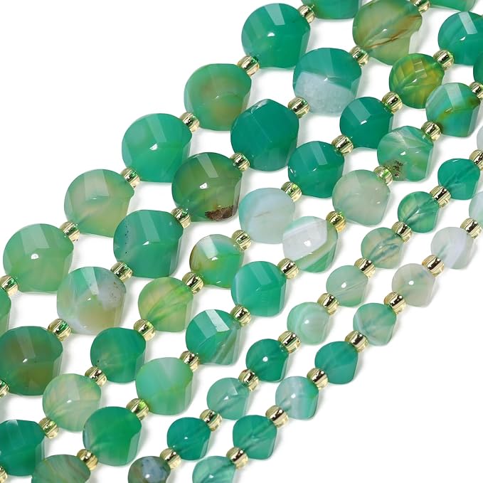 34pcs Natural Green Striped Agate Stone Beads - Image 6