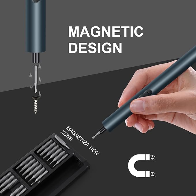 Mini Electric Screwdriver Set, 0.2N.m Precision Torque Screwdriver Rechargeable with 350mAh Lithium-ion Battery, 24pcs Precision S2 Steel Bits, Pocket Aluminum Alloy Storage Case Package