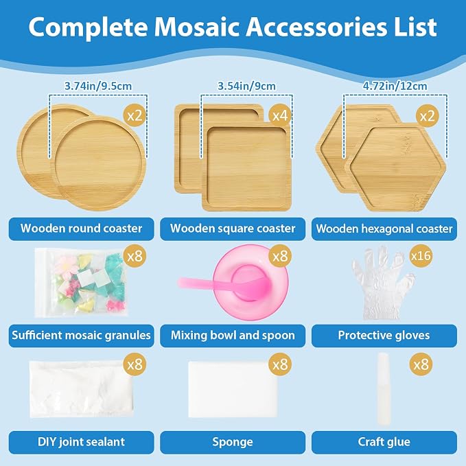 UXORSN 8 Sets DIY Mosaic Tiles for Crafts Mixed Color Glass Mosaic Kit - Image 3