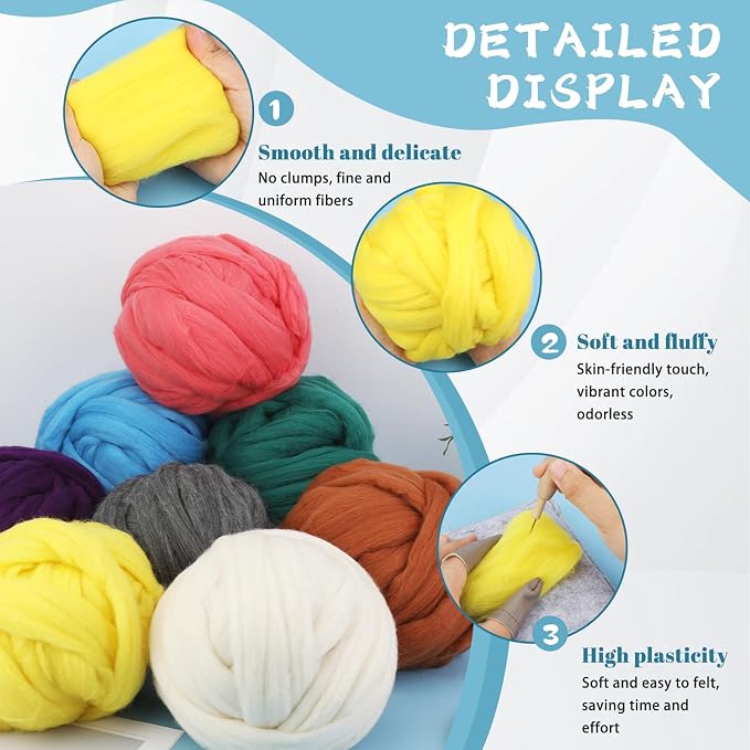 Core Wool for Needle Felting, 8 OZ Merino Wool Roving, Soft Felting Wool for - Image 4