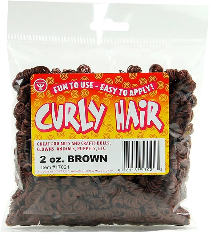 Hygloss 2 oz Curly Doll Hair for Crafts Brown- Premium Synthetic Hair for Doll by HyglossProductsInc