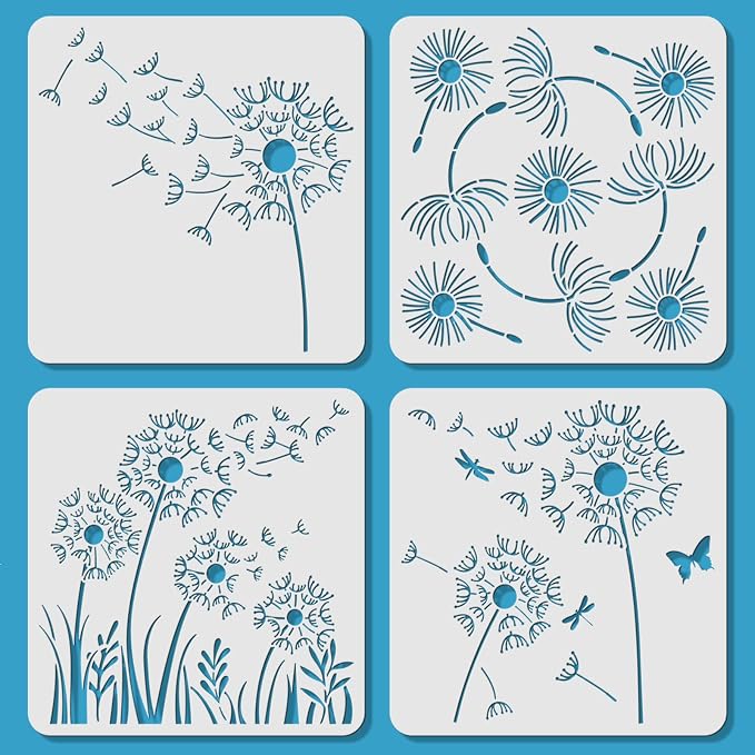 ORIGACH 4 Pcs 12 x 12 Inch Reusable Dandelion Wall Painting Stencils | - Image 9