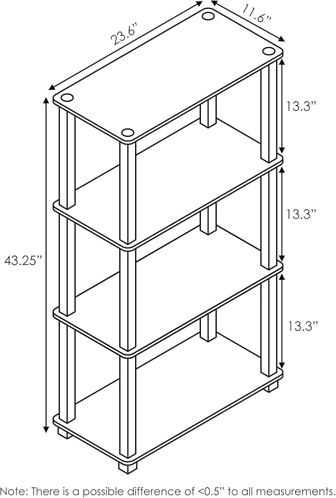 Furinno TURN-S-TUBE Storage Shelves, 4-Tier Book Shelf, Corner Shelf, Toolless - Image 3