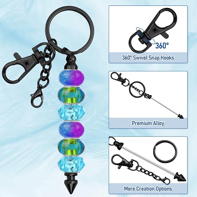 ROADPLUM 12 Pcs Beadable Keychain Bar, Alloy Blank Accessories Bulk - Image 3