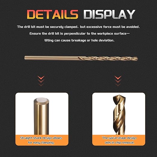 Drill Bit, #46 Cutting Diameter, 4341 HSS Gold Finish 118° Cutting Angle Number Jobber Bits - (Applications: for Drilling Soft Metal Plastic Wood), 5-Pieces
