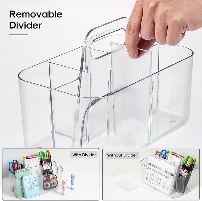 Multiuse Caddy Organizer with Handle, Portable Divided Plastic Tote Bin - Image 6