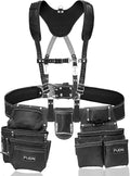 Heavy Duty 19 Pocket Leather Tool Belt Suspender Multipurpose Pockets Work Organizer Pouch Framing Fat Lip Tool Holder for Carpenter, Construction, Handyman, and Electrician Tool Belt Set