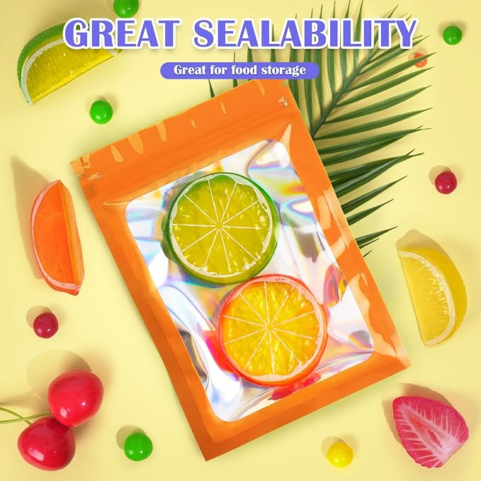 JETMORE 300 Pcs Mylar Bags, Smell Proof Bags Foil Pouch, Holographic Resealable - Image 3