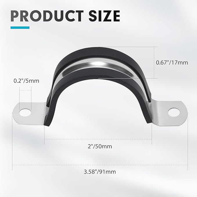 2 Inch 20 PCS 2 Holes Rubber Cushioned U Bracket Clamp, Reinforced Rigid Pipe Strap, Stainless Steel Conduit Straps Cable Clamp (50 mm) by Tavonuxt