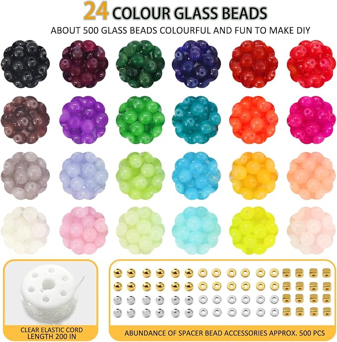 JULIMAIDONG 8mm Glass Beads for Bracelets 1000pcs, 24 Colors Round Crystal - Image 2