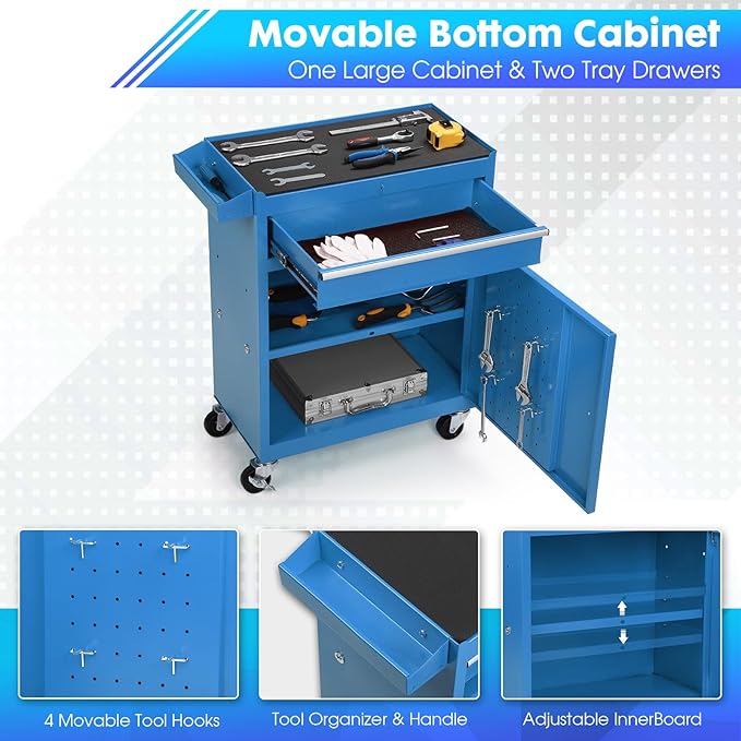 Rolling Tool Chest, 5-Drawer Tool Cabinet with Lockable Wheels and Detachable Top Tool Box, Tool Cart for Warehouse, Workshop, Blue
