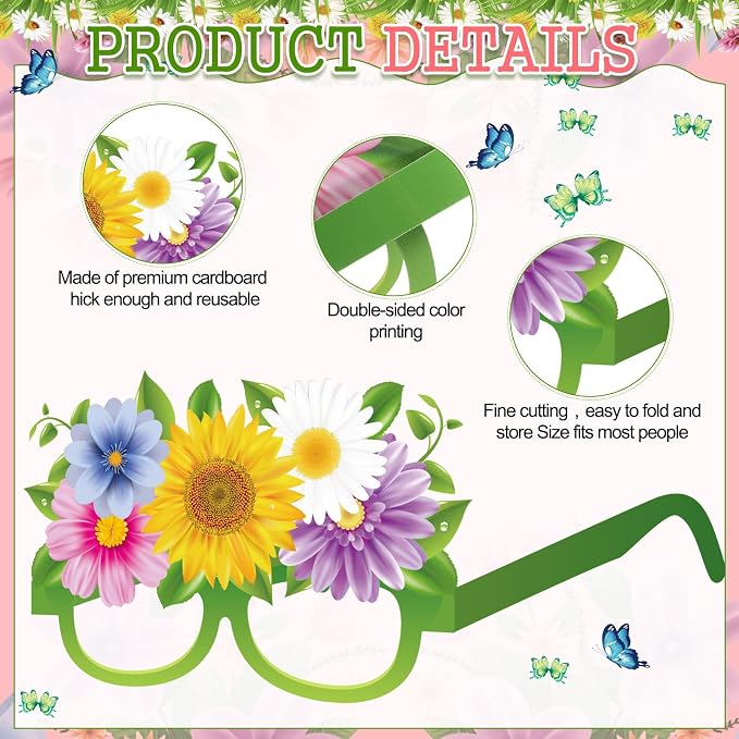 Pajean 32 Pack Spring Party Decorations Eyeglasses Springtime Themed Paper - Image 3