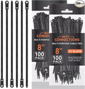 BEST CONNECTIONS Black Cable Ties – 200 Pcs Cable Zip Ties 8 Inch with Screw Down Hole for Mounting- Strong Nylon Wire Ties with 50 Lbs Tensile Strength – Cable Management Ties for Outdoor & Indoor