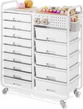 Rolling Storage Cart with 14 Drawers, Storage Organizer Cart with Tabletop and by APEXCHASER