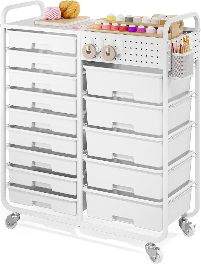 Rolling Storage Cart with 14 Drawers, Storage Organizer Cart with Tabletop and by APEXCHASER