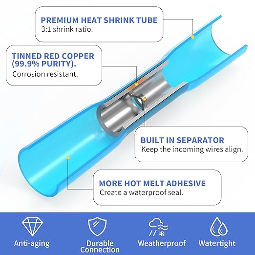 500 PCS Heat Shrink Wire Connectors Qibaok Insulated Electrical Terminals Kit Waterproof Marine Crimp Connector Assortment Ring Fork Spade Butt Splices
