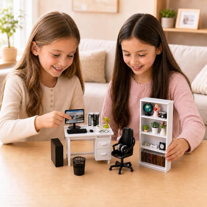 1:12 Scale Miniature Dollhouse Office Furniture Set 39pcs – Realistic Computer - Image 5
