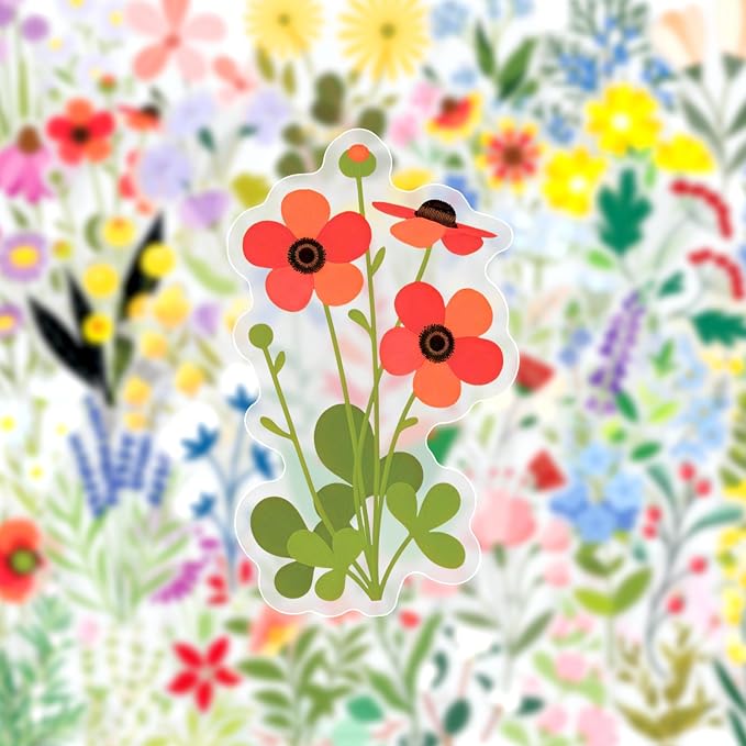 50PCS Transparent Flora Scrapbook Stickers, Flower-F | Vintage Aesthetic Flowers - Image 4