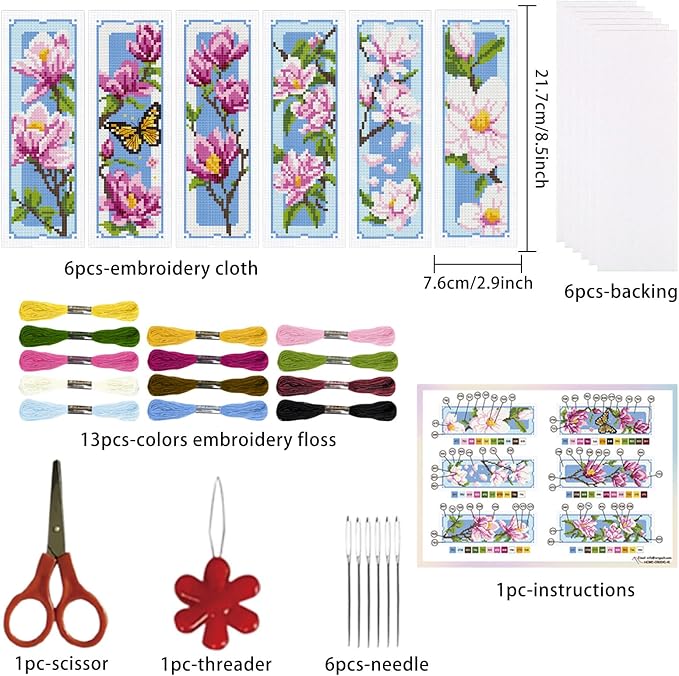 ORIGACH 6 Set Magnolia Cross Stitch Bookmark Kits - Image 2