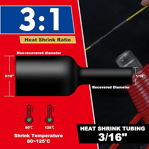 3/16" Heat Shrink Tubing, 65FT Marine Grade 3:1 Shrink Ratio Shrink Tubing, Adhesive Lined Heat Shrink Tube, 3/16 Waterproof Shrink Tube for Wires Home Automotive-Black