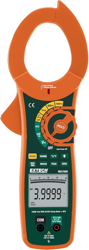 Extech MA1500: 1500A True RMS AC/DC Clamp Meter + NCV
