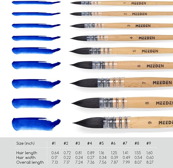 MEEDEN Watercolor Brushes Professional - Synthetic Squirrel Hair Artist Paint Brushes Set with Beech Wood Handle Great for Artists Hobbyists Size 6