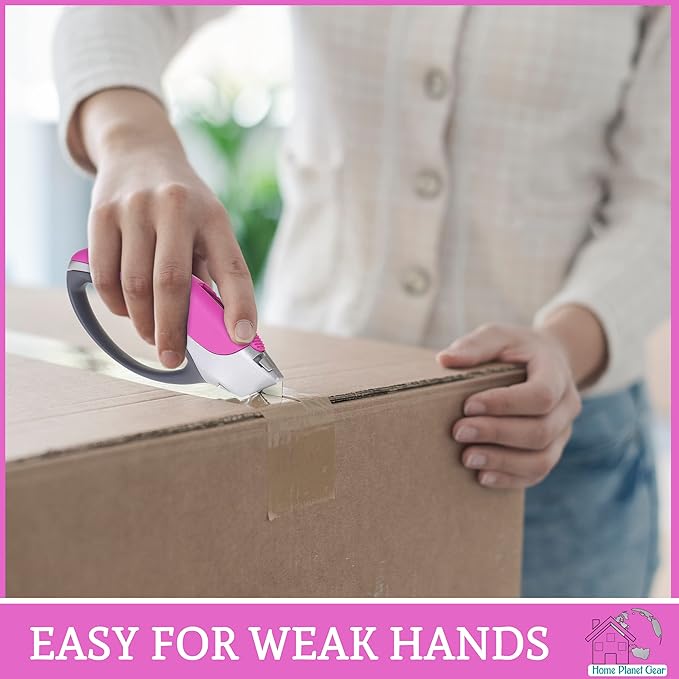 Pink Box Cutter Retractable Utility Knife - Two Pack Heavy Duty Cardboard Carton Cutter Opener Retracting - with 5 Sharp Utility Razors