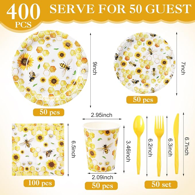Pickmesh 400 Pcs Bee Sunflower Birthday Party Supplies Include Spring Summer - Image 2