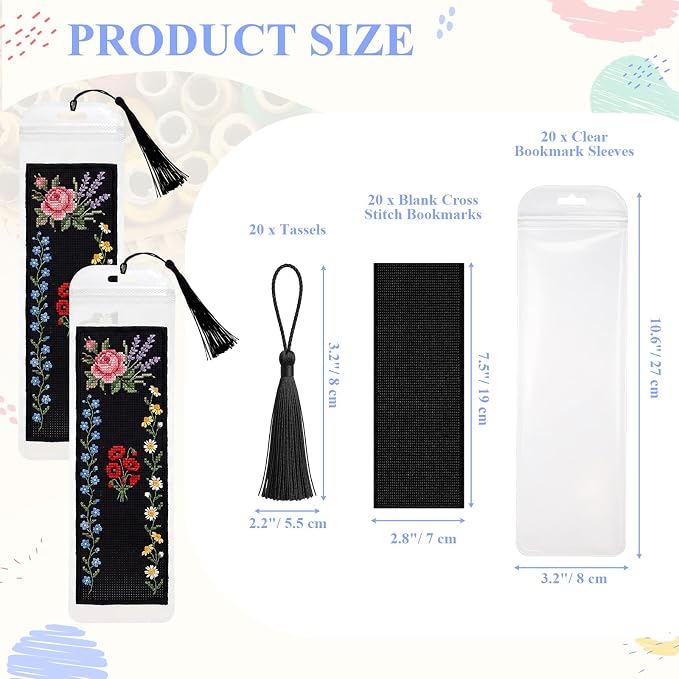 Flutesan 60 Pcs Blank Cross Stitch Bookmark Making Kit Include Cotton Blank - Image 2