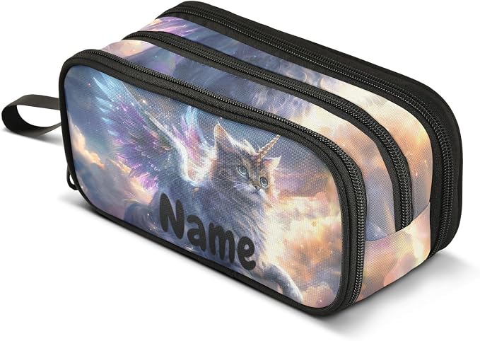 Custom Unicorn Cat with Wings Pencil Case Box Boys Girls Personalized Name by BOENLE-WELCOMEYOURCOMING