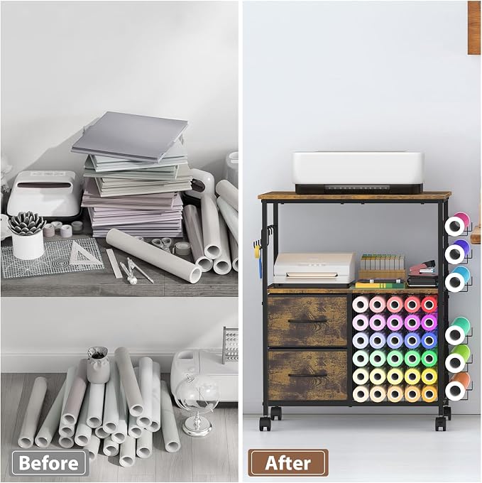 Craft Table Compatible with Cricut Machines Rolling Craft Storage Cart with - Image 8