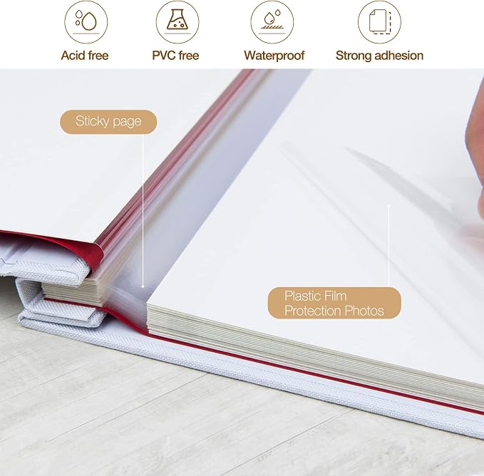 potricher 11x10.6 Inch Self Adhesive Photo Album Linen Cover 80 Pages Sticky - Image 4