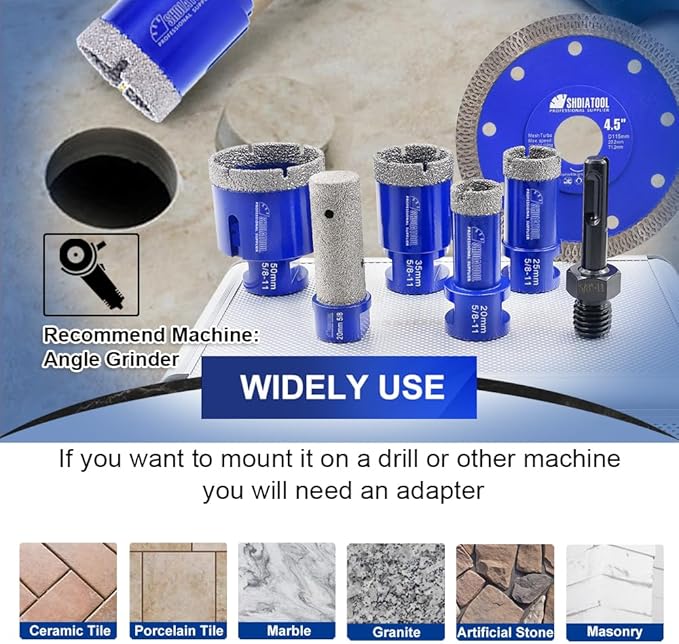 SHDIATOOL Diamond Drill Core Bits Set Milling Bits for Porcelain Hole Saw Cutter for Tile Marble Ceramic Granite Saw Blade Kit 5/8-inch-11 6pieces