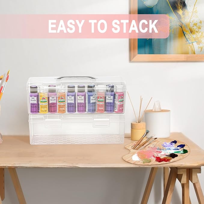 Vowcarol Acrylic Paint Storage Box, 30 Bottles Capacity Acrylic Paint Organizer - Image 3