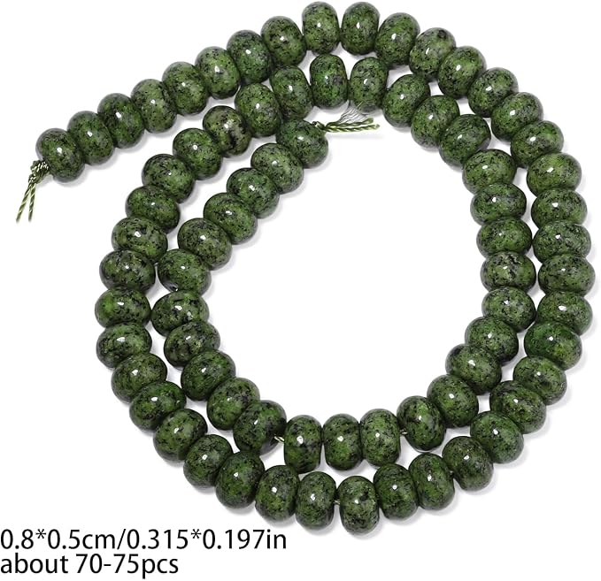 Songxi 5x8mm Natural Green Sesame Jasper Stone Rondelle Beads, Gemstone - Image 2