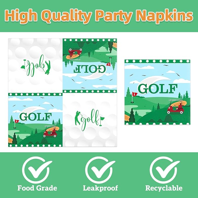 40Pcs Golf Birthday Party Decorations Green Birthday Plates and Napkins - Image 3