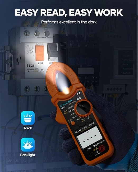 Crenova Digital Clamp Meter Multimeter 6000 Counts TRMS Voltage Tester Amp Meter for AC/DC Current/Voltage,Resistance,Capacitance,Frequency,Duty Cycle,Temperature,Continuity,Diode,NCV,Live Wire Test