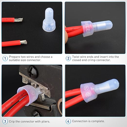 Nilight 300PCS CE5 Closed End Crimp Terminal 12-10 Gauge Nylon Insulated Closed End Wire Cap Wire Connectors Crimp Cap Terminals Connectors for Automotive Car Truck Boats Marine Electrical Wiring