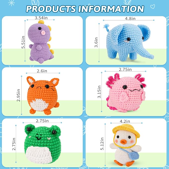 Gerute 6Pcs Crochet Kit for Beginners, Crochet Animal Kit - Image 5
