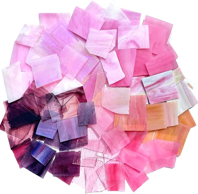 ILLUCKAI 2.2lb Pink Stained Glass Scraps, Irregular Stained Glass Sheets - Image 2